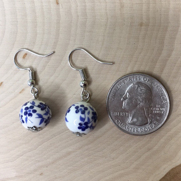 Blue Flower Ball Earrings - Picture 8 of 11